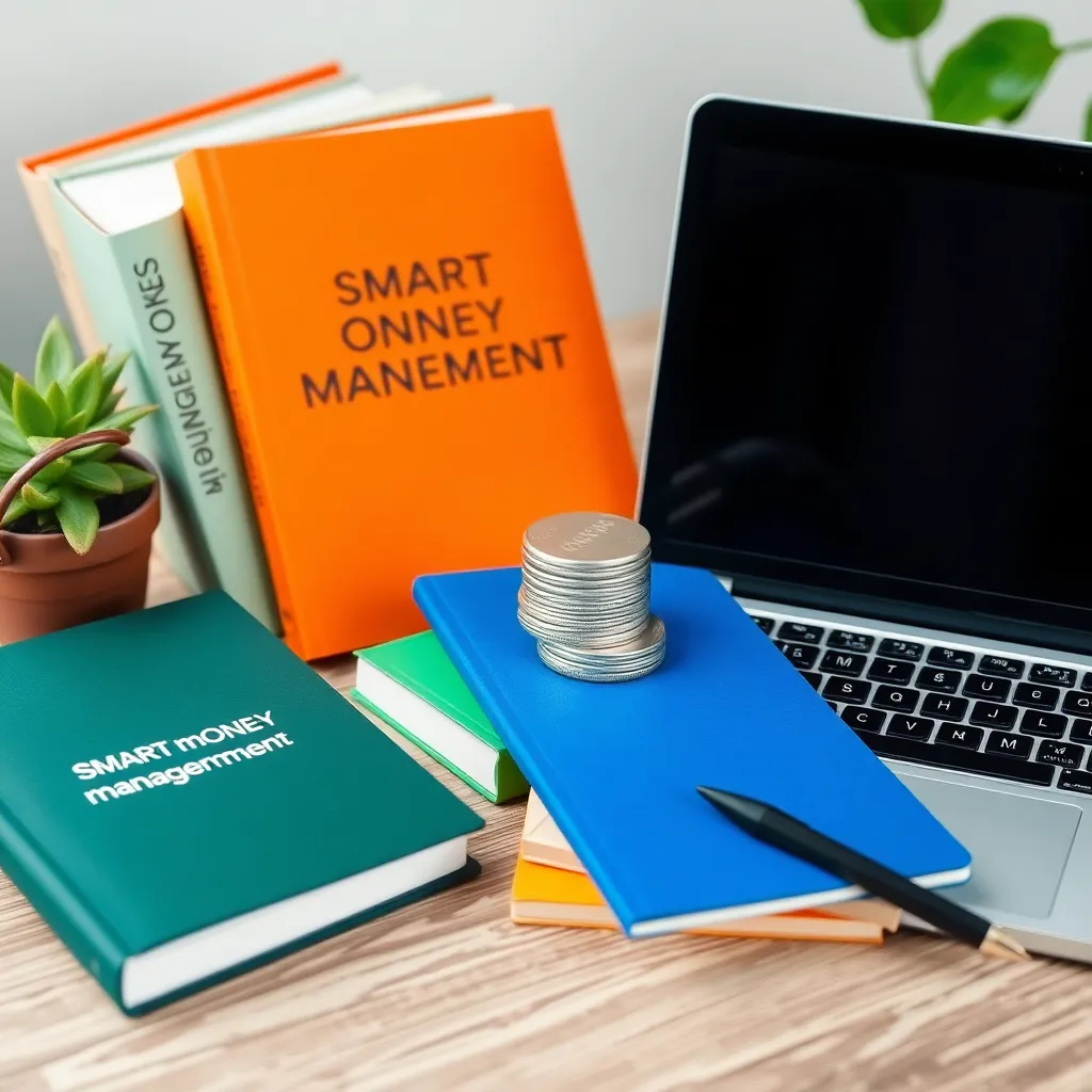 Verschiedene Finanzressourcen wie Bücher, Laptop und Notizblock