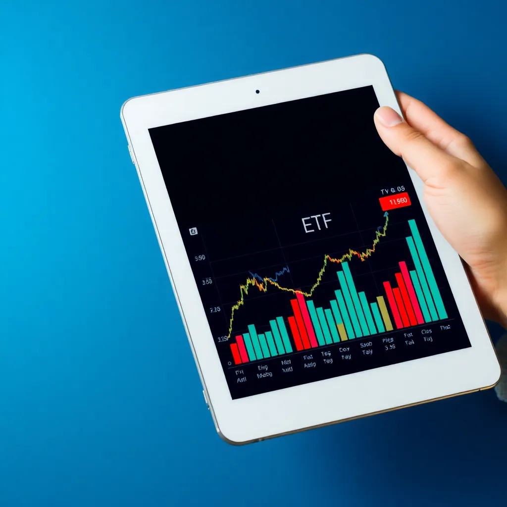 Grafik mit steigenden Aktienkursen und ETF-Performance auf einem Tablet