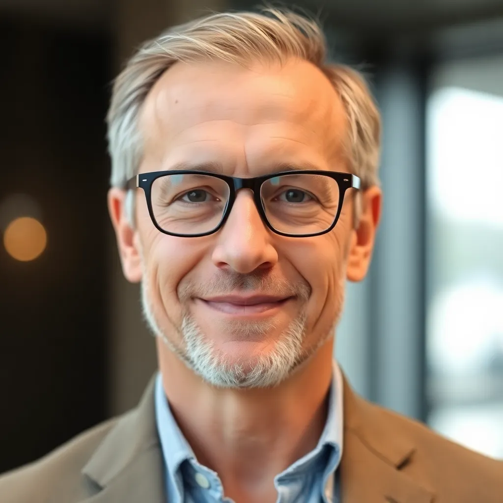 Porträt eines Mannes mittleren Alters mit Brille und professionellem Erscheinungsbild