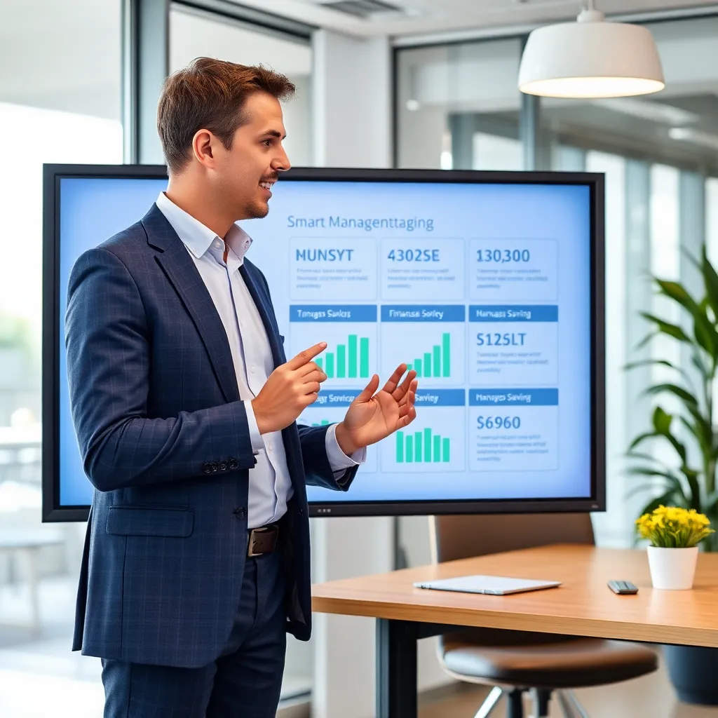 Professioneller Finanzberater erklärt Geldanlagestrategien an einer digitalen Tafel